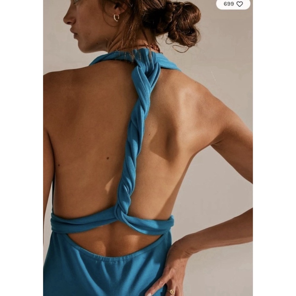 Free People Hinata Convertible Midi Dress Size Medium Halter Blue - Picture 13 of 16